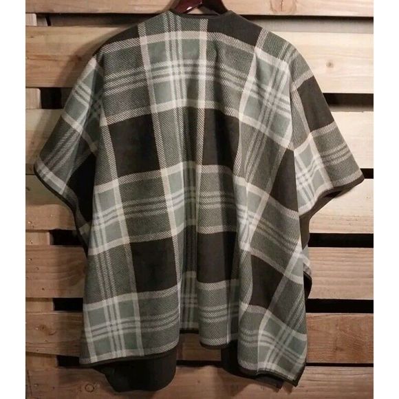 Woolrich Blanket Wrap One Size Brown Plaid Reversible Fleece Cape Shawl Poncho - Picture 3 of 8